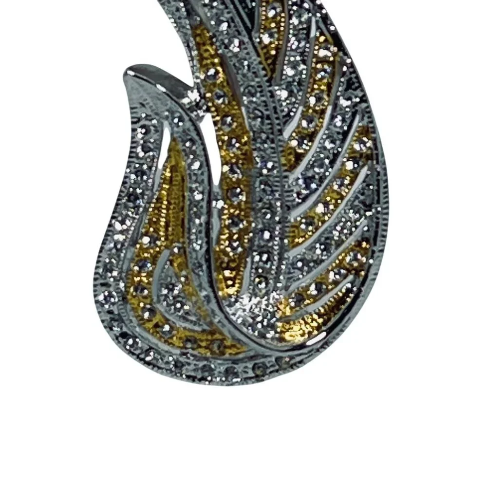 Cameron And Cross Jackie Kennedy Silver & Gold Tone Rhinestone Leaf Brooch (5899 - Picture 3 of 8